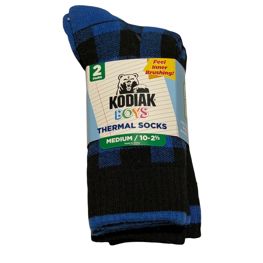 Kodiak‎ Thermal Socks Blue  Buffalo Plaid 2 Heavyweight Medium 10-2.5 Boy